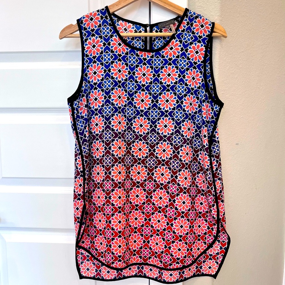 Vince Camuto top semi sheer, red to blue grading, size S